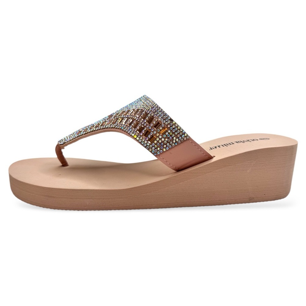 Women’s wedge pink peach  Rhinestone Sandals Flip flops size 9